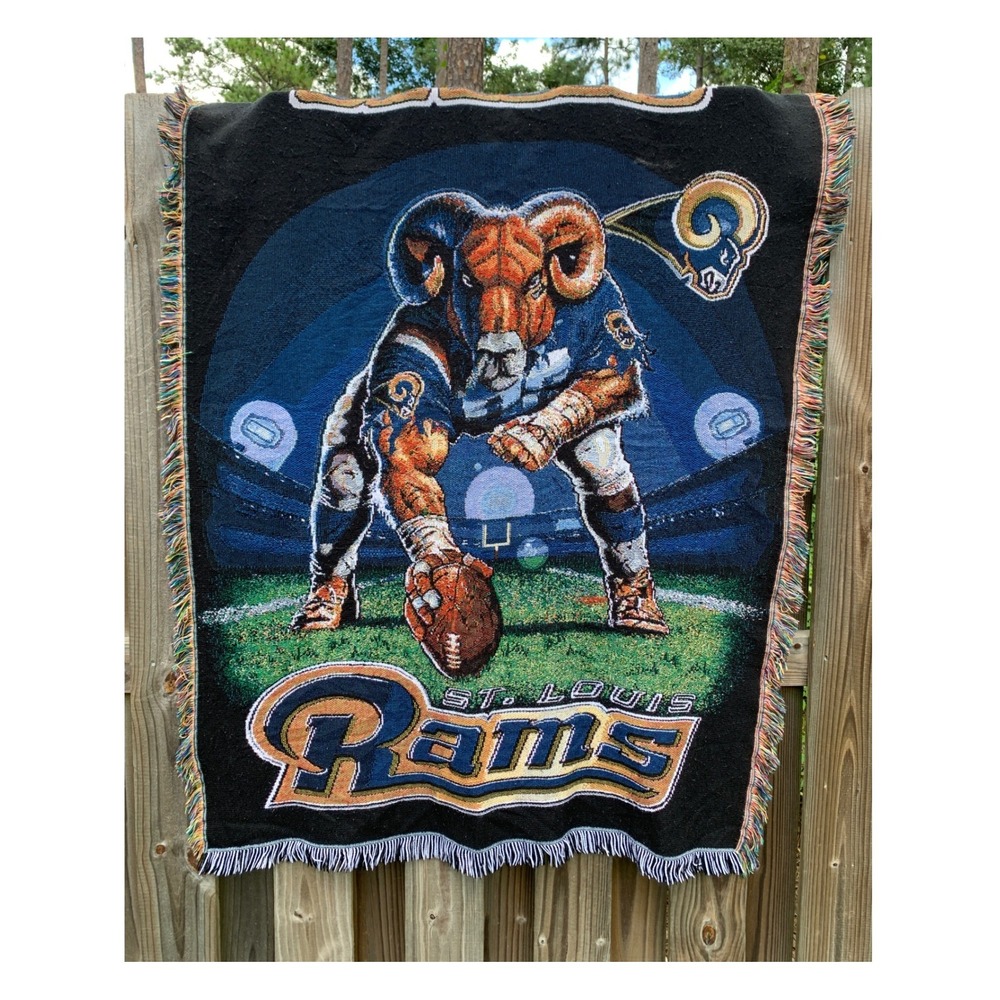 Vintage St Louis Rams Throw Blanket Woven Tapestry Fringe NFL Football 44x58